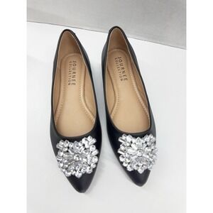 Journee Collection Renzo‎ Black Flats 8 Medium Rhinestone Wedding Party Formal